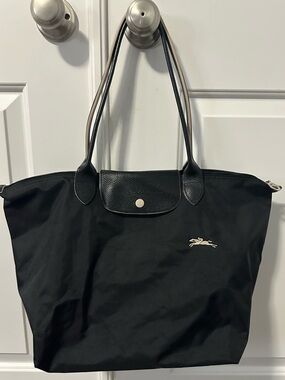 Longchamp Black Nylon Tote with Leather Trim